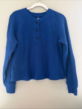Old Navy Blue Waffle Knit Henley Shirt Small